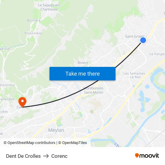 Dent De Crolles to Corenc map