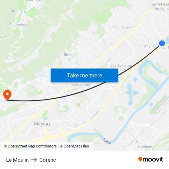 Le Moulin to Corenc map