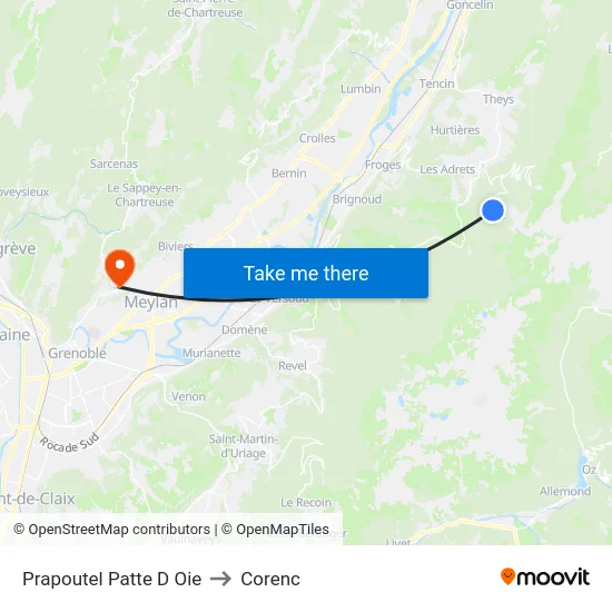 Prapoutel Patte D Oie to Corenc map