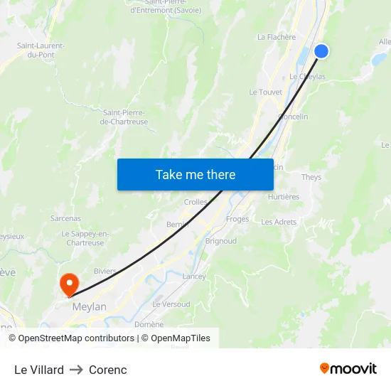 Le Villard to Corenc map