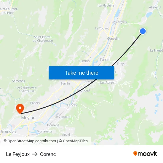 Le Feyjoux to Corenc map