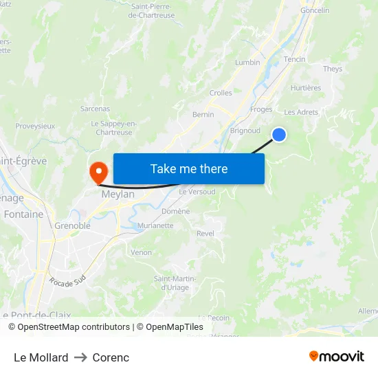 Le Mollard to Corenc map