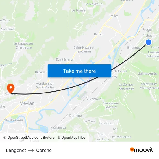 Langenet to Corenc map