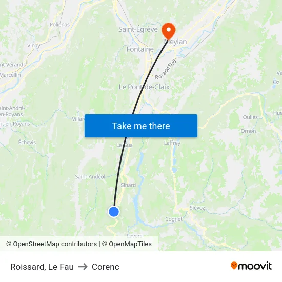 Roissard, Le Fau to Corenc map