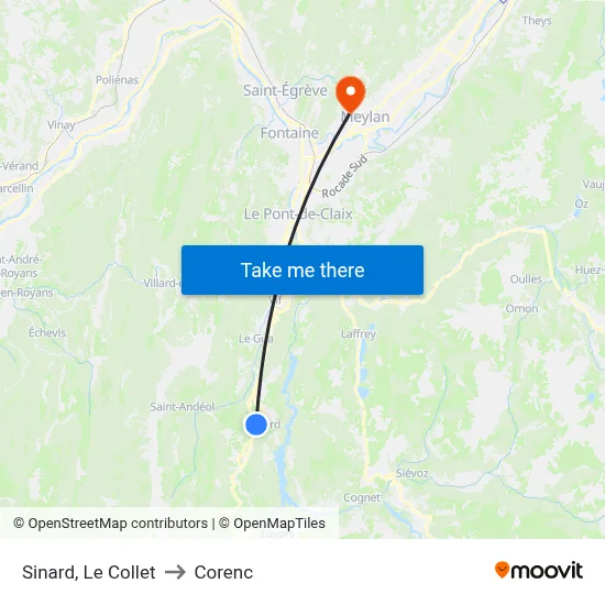 Sinard, Le Collet to Corenc map