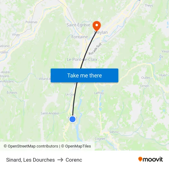Sinard, Les Dourches to Corenc map