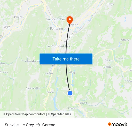 Susville, Le Crey to Corenc map