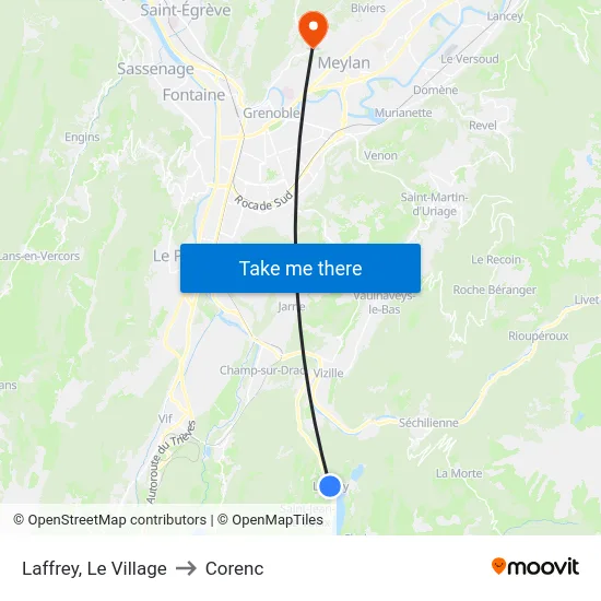 Laffrey, Le Village to Corenc map