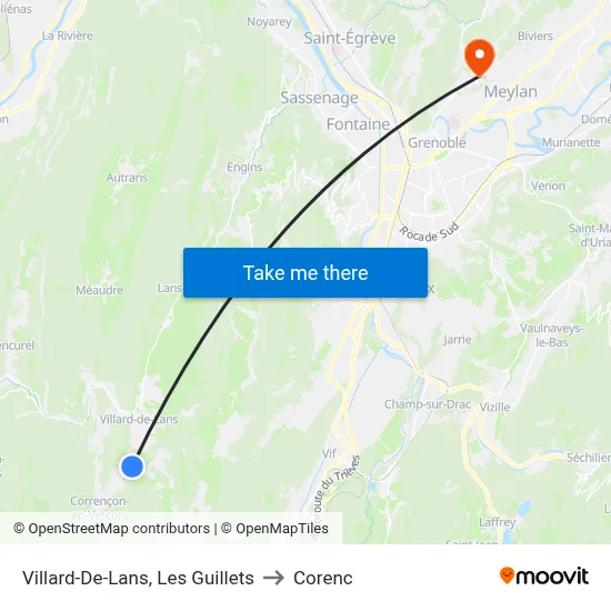 Villard-De-Lans, Les Guillets to Corenc map
