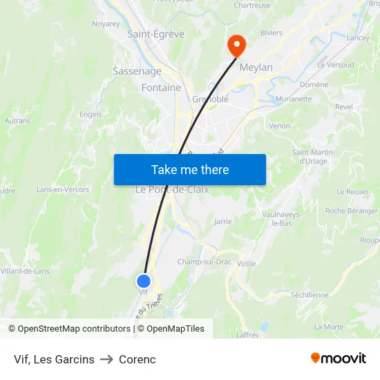 Vif, Les Garcins to Corenc map