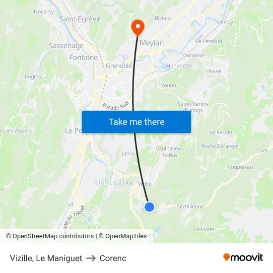 Vizille, Le Maniguet to Corenc map