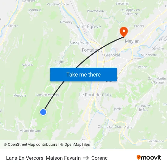 Lans-En-Vercors, Maison Favarin to Corenc map