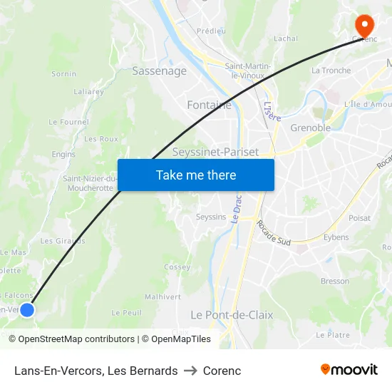 Lans-En-Vercors, Les Bernards to Corenc map