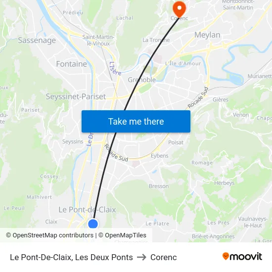 Le Pont-De-Claix, Les Deux Ponts to Corenc map