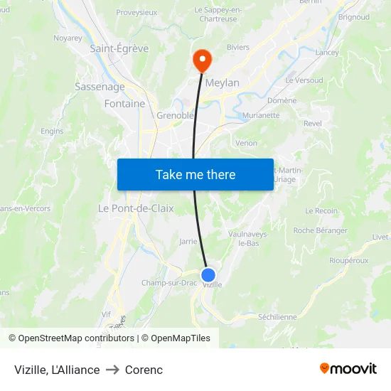 Vizille, L'Alliance to Corenc map