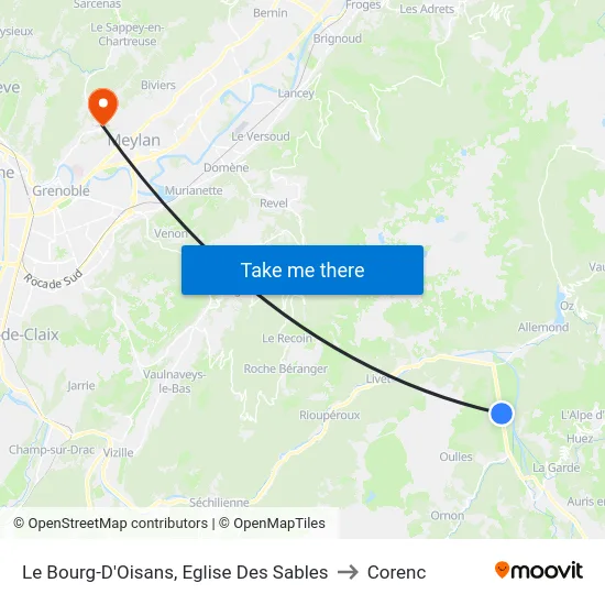 Le Bourg-D'Oisans, Eglise Des Sables to Corenc map