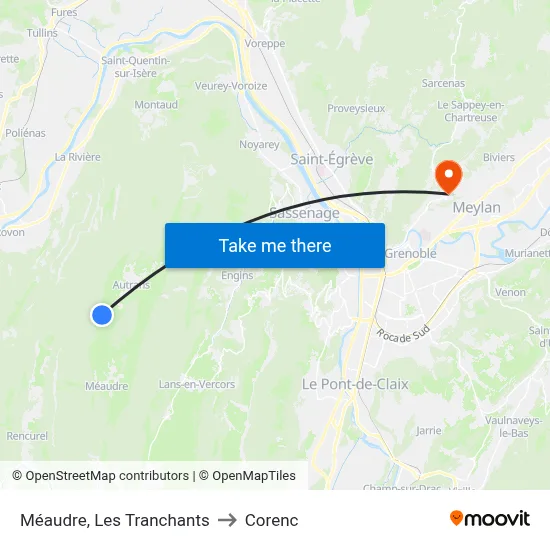 Méaudre, Les Tranchants to Corenc map