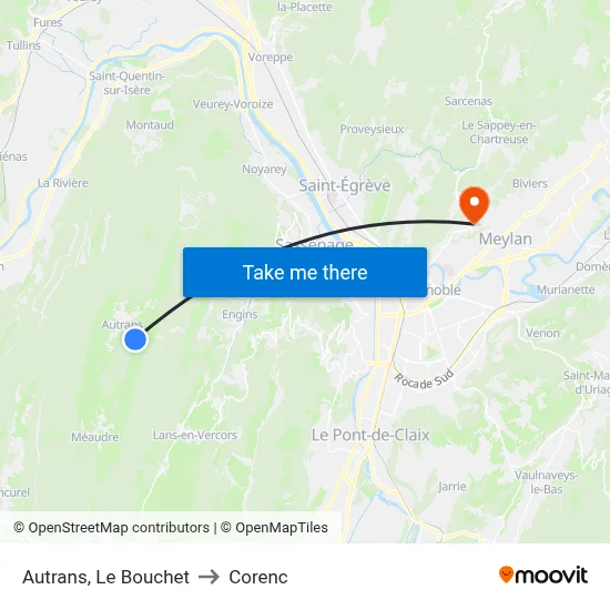 Autrans, Le Bouchet to Corenc map