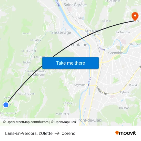 Lans-En-Vercors, L'Olette to Corenc map