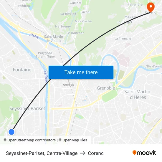 Seyssinet-Pariset, Centre-Village to Corenc map