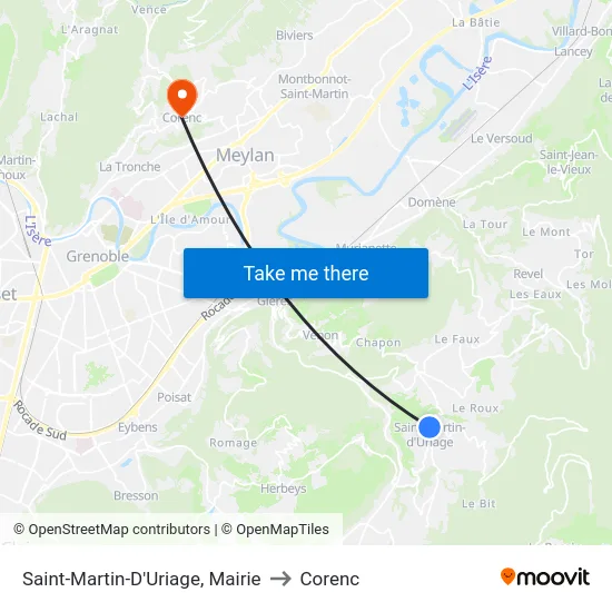 Saint-Martin-D'Uriage, Mairie to Corenc map