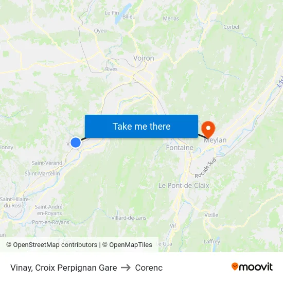 Vinay, Croix Perpignan Gare to Corenc map