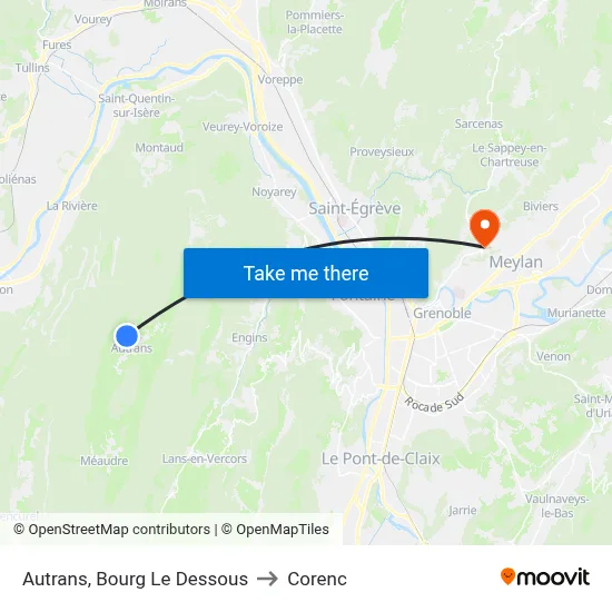 Autrans, Bourg Le Dessous to Corenc map