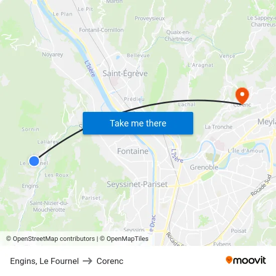 Engins, Le Fournel to Corenc map