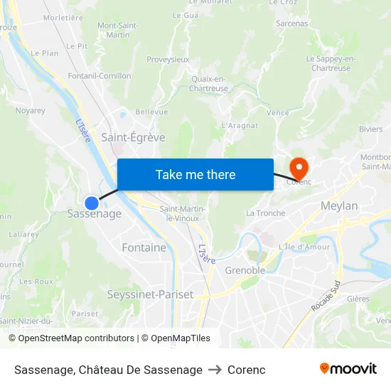 Sassenage, Château De Sassenage to Corenc map