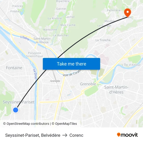 Seyssinet-Pariset, Belvédère to Corenc map