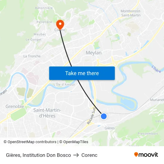 Gières, Institution Don Bosco to Corenc map