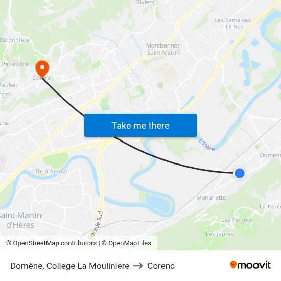 Domène, College La Mouliniere to Corenc map