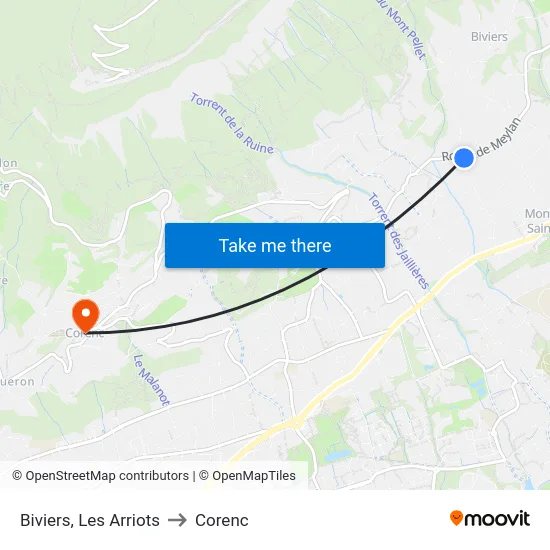 Biviers, Les Arriots to Corenc map