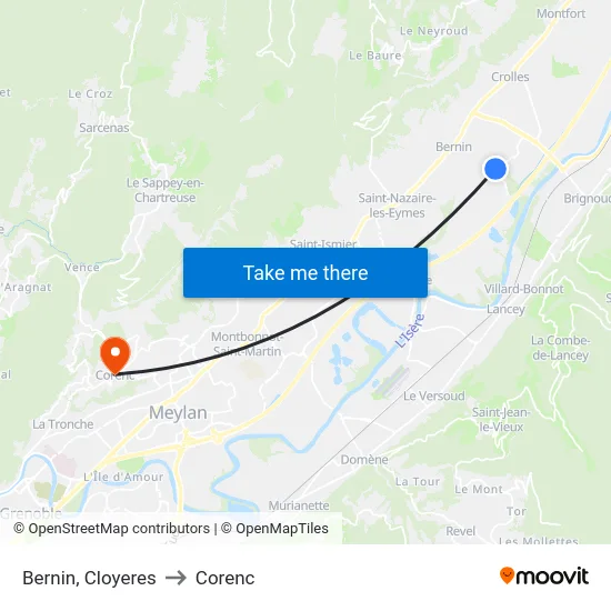 Bernin, Cloyeres to Corenc map