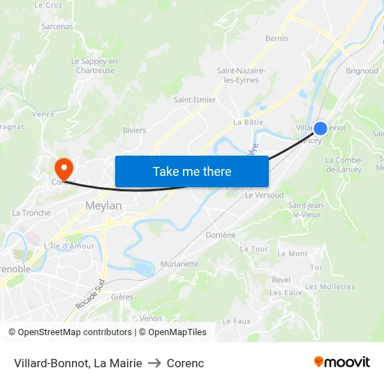Villard-Bonnot, La Mairie to Corenc map
