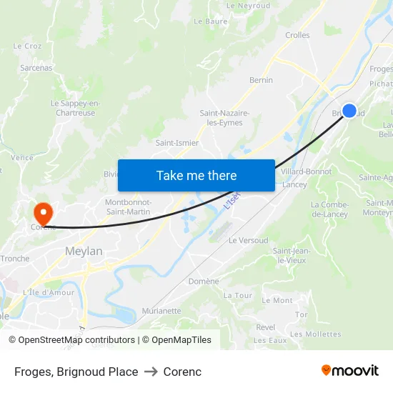 Froges, Brignoud Place to Corenc map