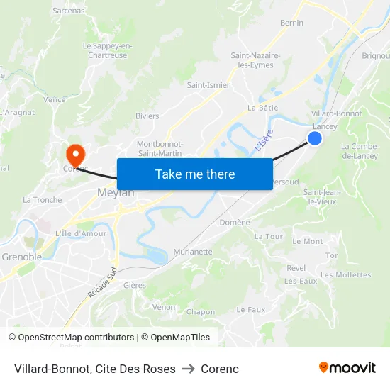 Villard-Bonnot, Cite Des Roses to Corenc map