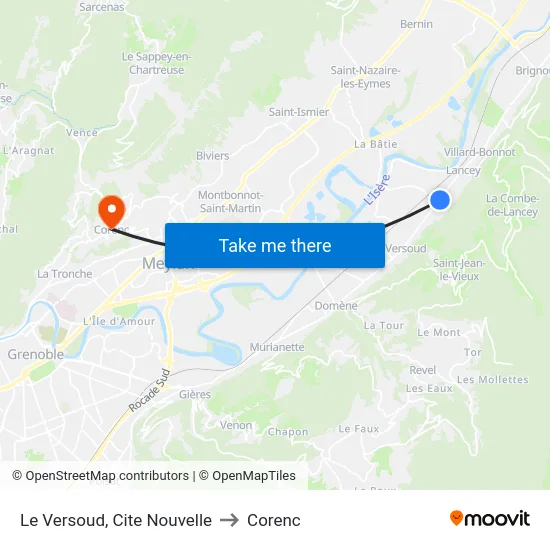 Le Versoud, Cite Nouvelle to Corenc map