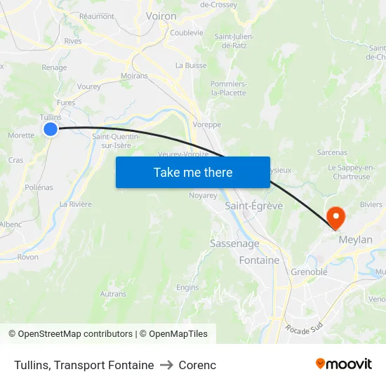 Tullins, Transport Fontaine to Corenc map