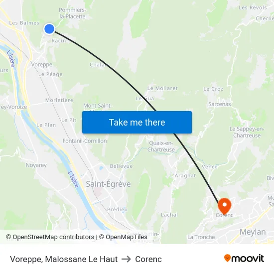 Voreppe, Malossane Le Haut to Corenc map