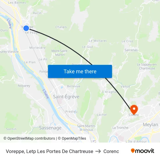 Voreppe, Letp Les Portes De Chartreuse to Corenc map