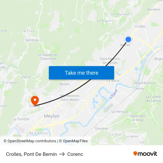 Crolles, Pont De Bernin to Corenc map