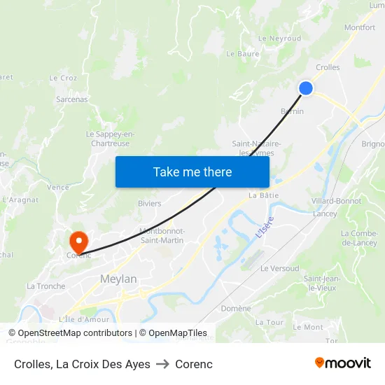 Crolles, La Croix Des Ayes to Corenc map