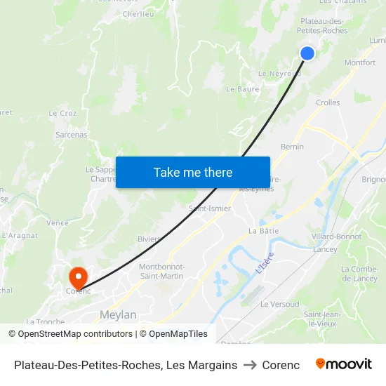 Plateau-Des-Petites-Roches, Les Margains to Corenc map