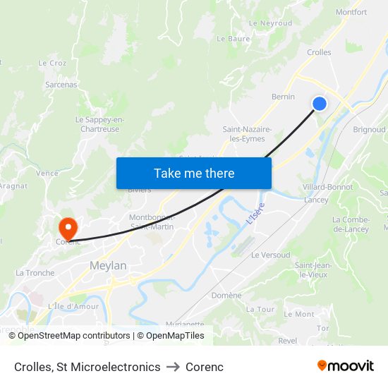 Crolles, St Microelectronics to Corenc map