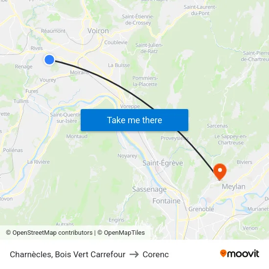 Charnècles, Bois Vert Carrefour to Corenc map