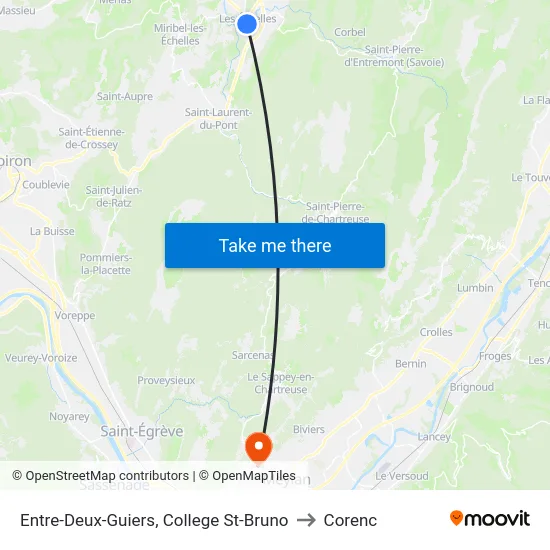 Entre-Deux-Guiers, College St-Bruno to Corenc map