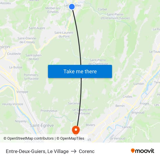 Entre-Deux-Guiers, Le Village to Corenc map
