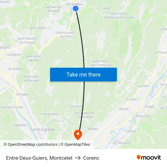 Entre-Deux-Guiers, Montcelet to Corenc map