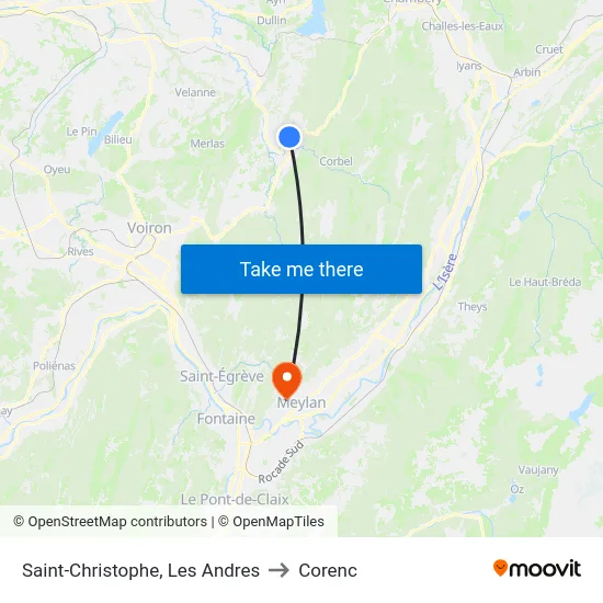 Saint-Christophe, Les Andres to Corenc map